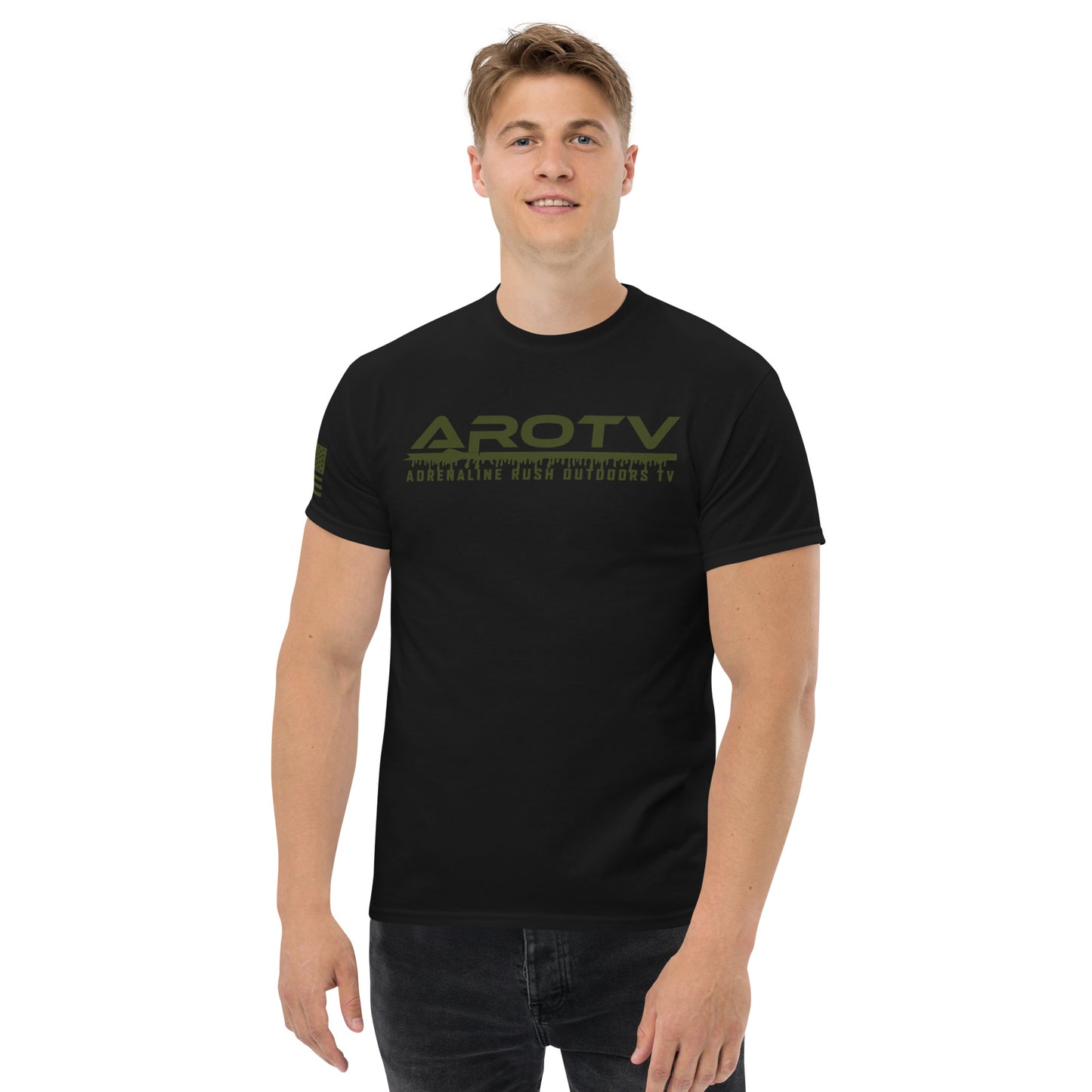 AROTV Black Tee w/ Army Green Logo