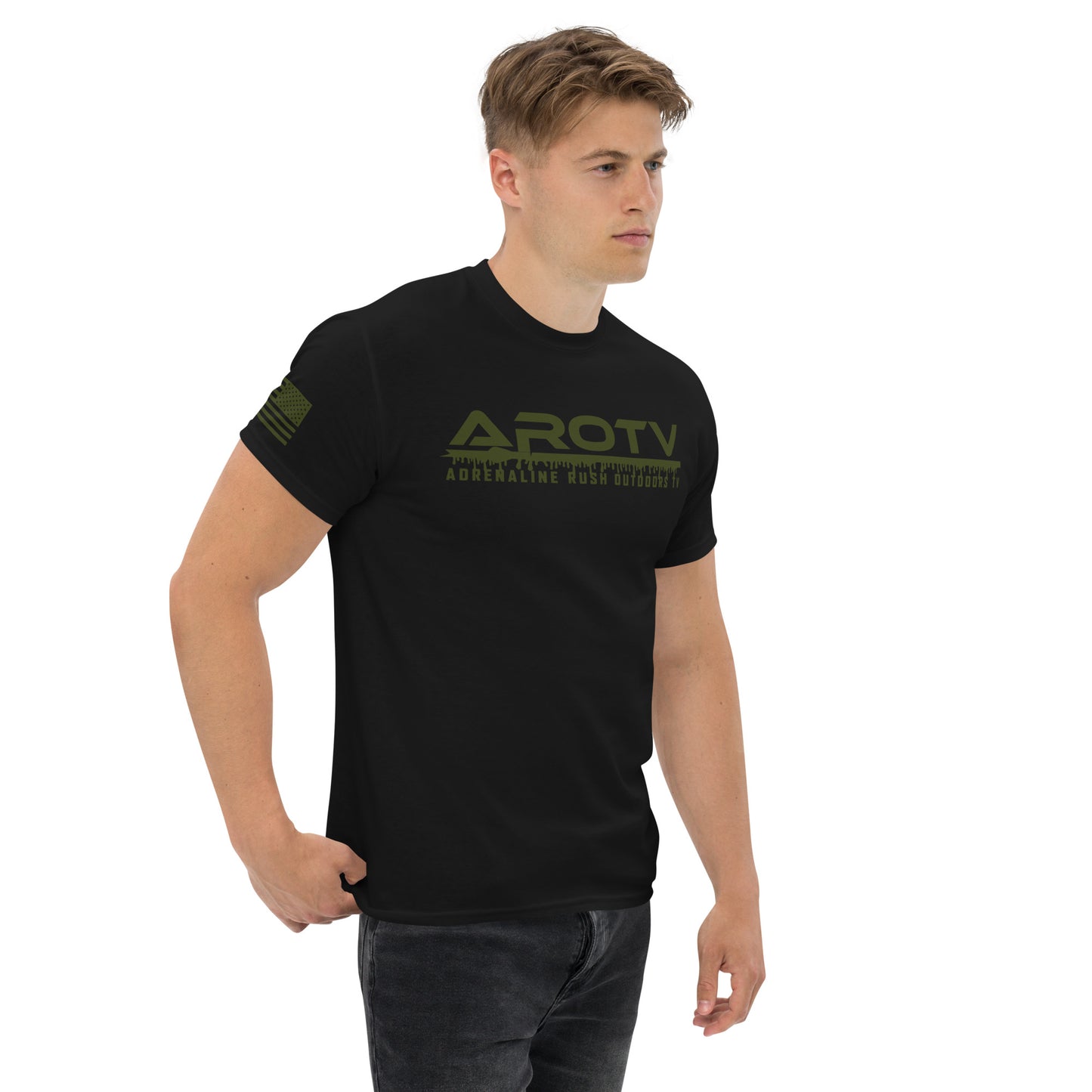 AROTV Black Tee w/ Army Green Logo