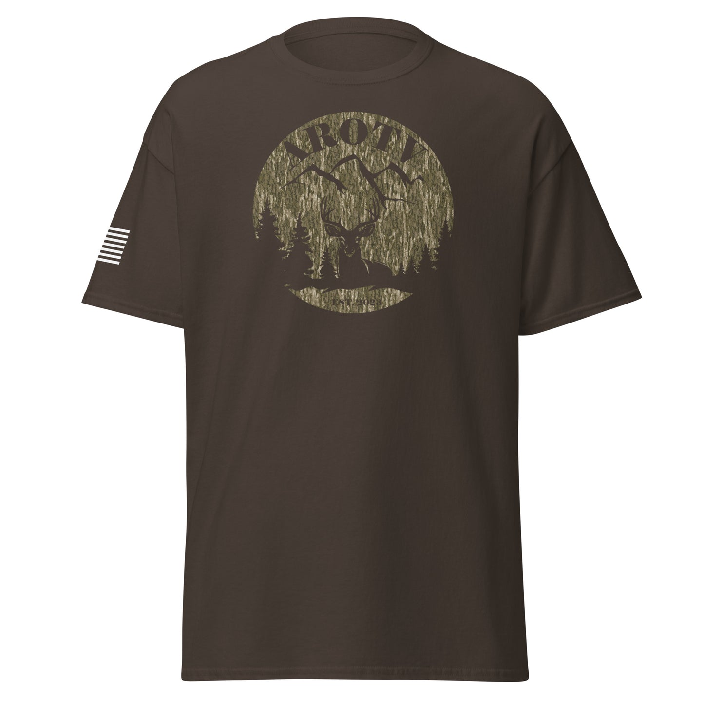 AROTV Black Tee w/ Bottomland Camo Logo